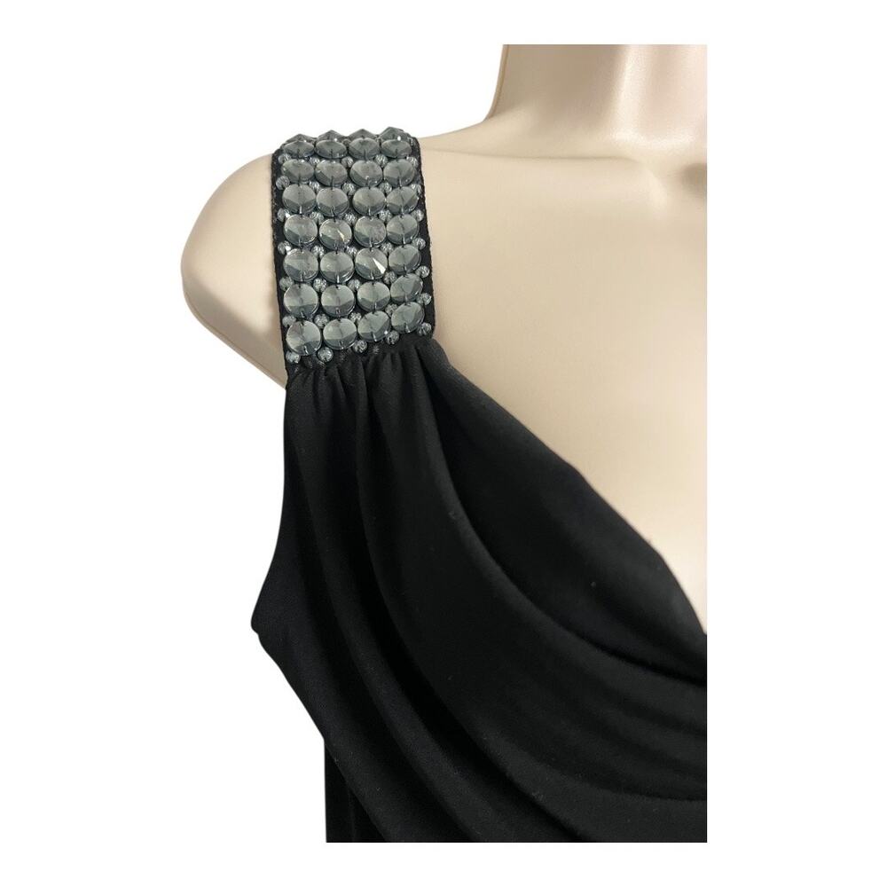 Valerie Bertinelli Dress Women's 6 Black Sleeveless Ruched Beaded Cocktail - Picture 6 of 8